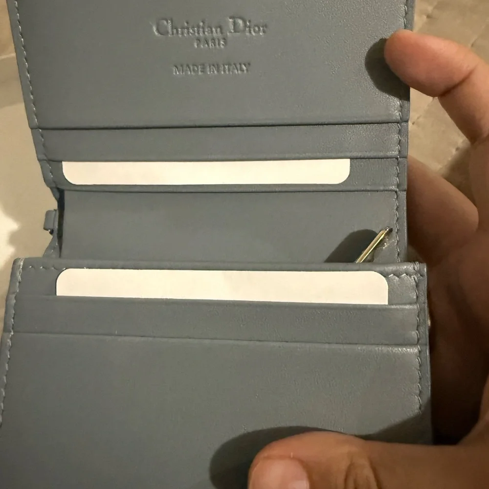 NWT Christian Dior Mini Lady Dior Gardenia Wallet in Cloud Blue Cannage Lambskin